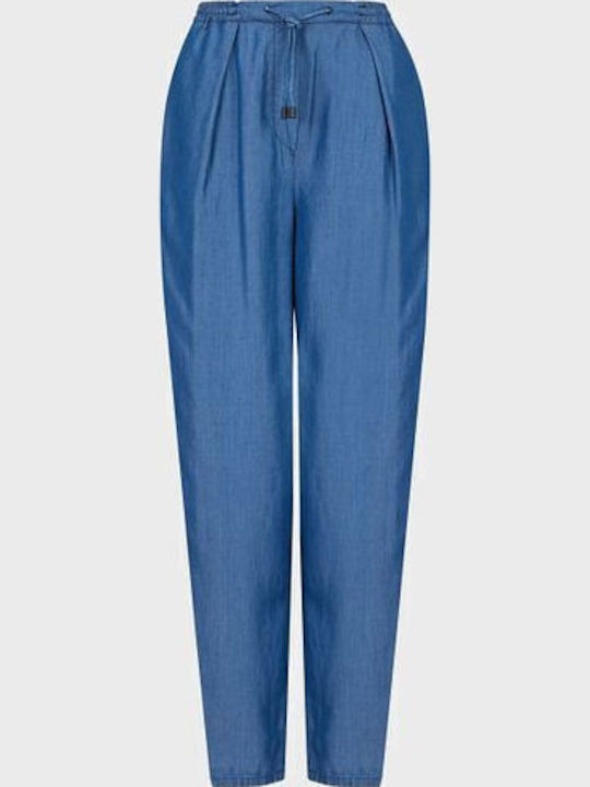 Damen Stoff Hose mit Gummizug Blau
