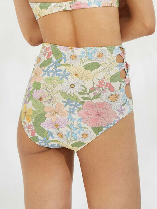 Slip Bikini Talie Înaltă Floral