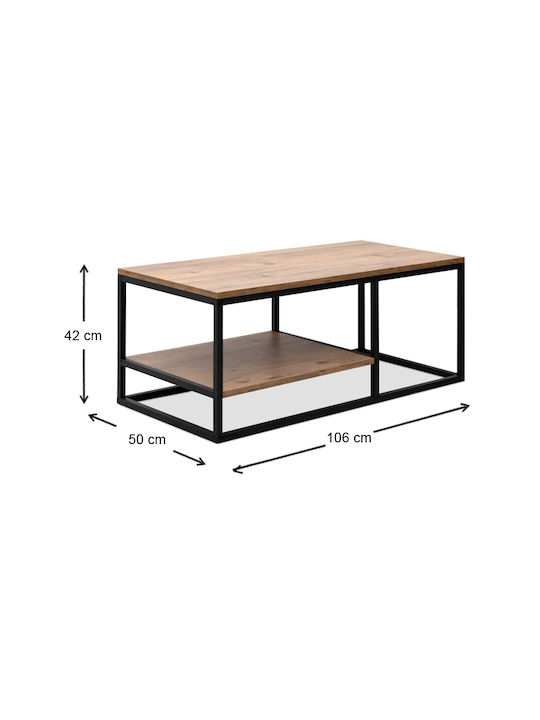 Rechteckiger Zentral-Kaffeetisch Kane Holz Pine Oak M106xL50xH42cm