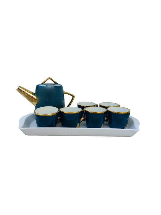 Tea Set with Cup Porcelain Green 7pcs