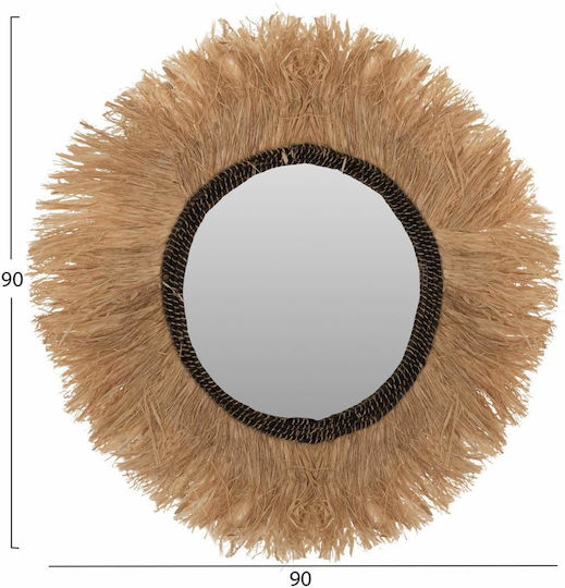 Freebox Wall Mirror with Black Rattan Frame Diameter 90cm 1pcs
