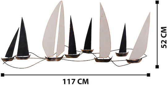 Wanddekoration Ocean Handgefertigt Schwarzes Metall 117x5x52cm