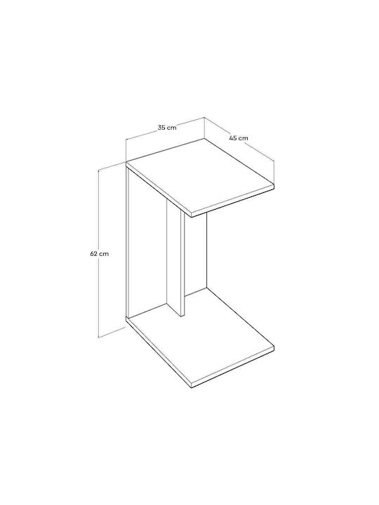Rectangular Side Table C-Shape Wooden with White Wheels W45xL35xH60cm