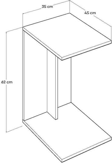 Rectangular Side Table C-Shape Wooden with White Wheels W45xL35xH60cm