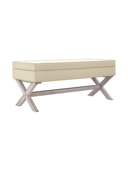 Stool Bench Stool With Storage Space Upholstered with Fabric Beige 110x45x49cm