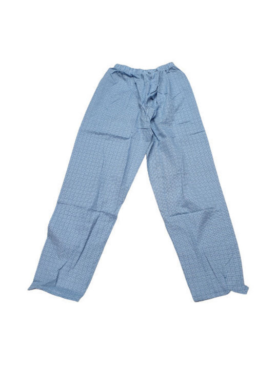 Men's Classic Pajama Cotton Classic Pajama Poplin CM (short sleeve) with lapel, collar, buttons down, pockets, buttons and buttons on the pants, Blue plaid