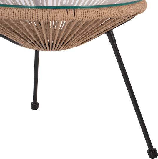 Allegra Sitting Room Outdoor Free Standing Table with Glass Surface and Metal Frame Natural 47x47x45cm