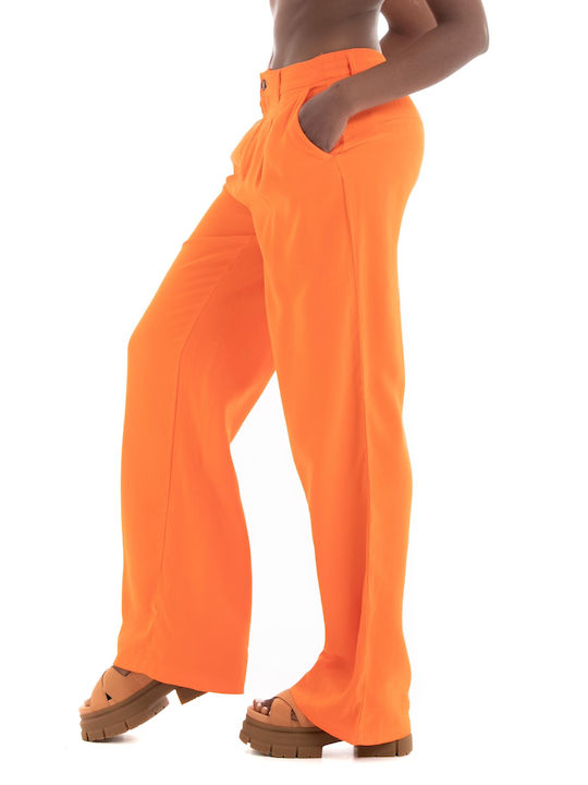 Only Women's High-waisted Fabric Trousers Flare Orange
