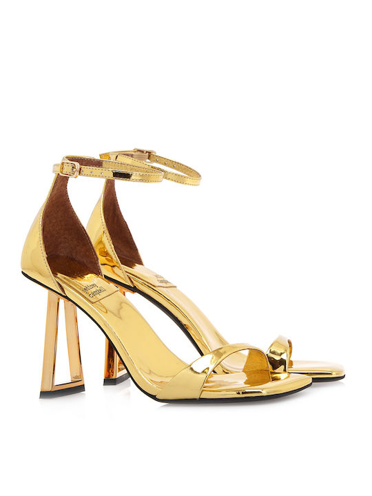 Jeffrey Campbell Women's Sandals with Ankle Strap Industrial Gold with Thin High Heel