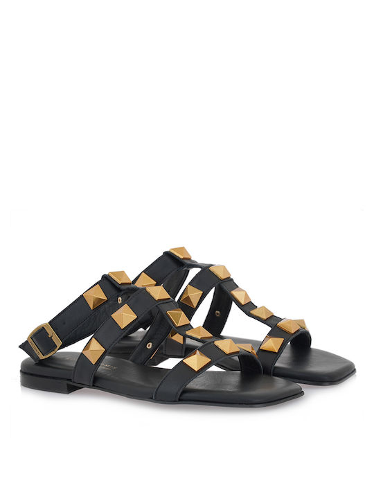 Komis & Komis Leder Damen Flache Sandalen mit Riemen in Schwarz Farbe