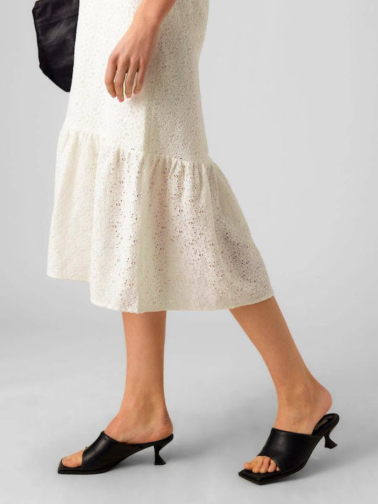 Summer Midi Shirt Dress Dress with Ruffle White