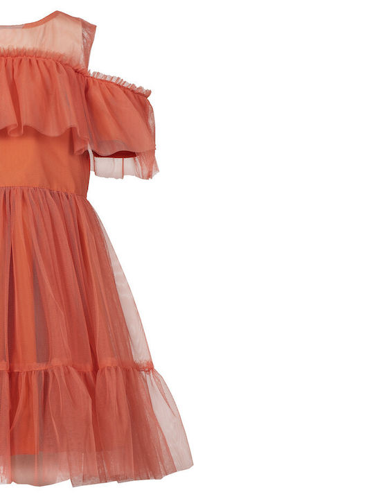 M&B Kid's Fashion Kids Dress Tulle Short Sleeve Orange