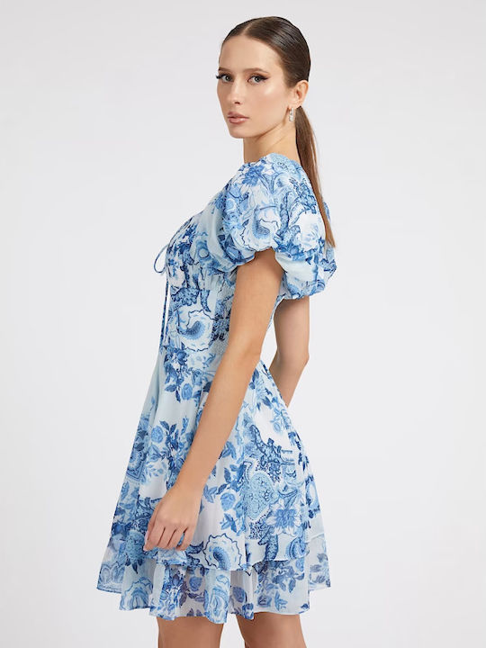 Guess Summer Mini Dress with Ruffle Blue