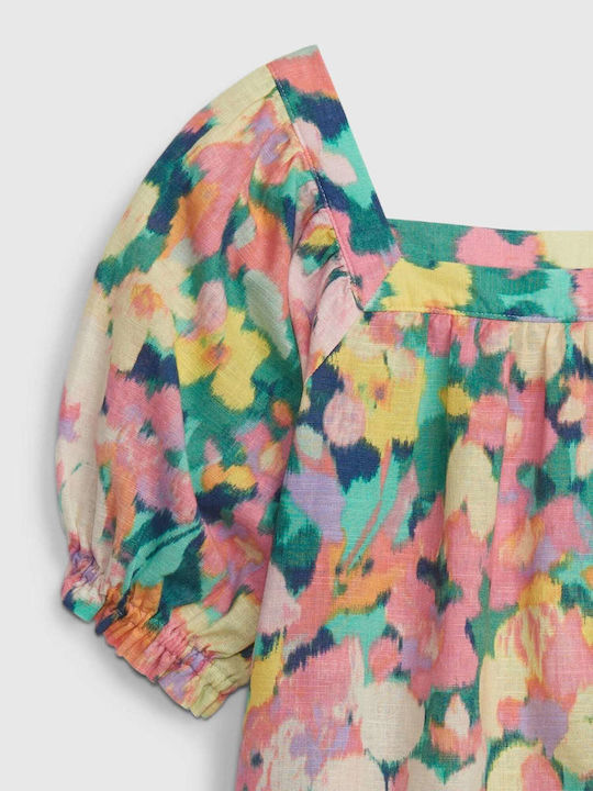 GAP Mädchen Kleid Blumen Kurzärmelig Mehrfarbig