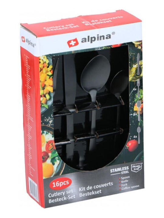 Alpina Appliances Σετ Μαχαιροπίρουνα Μαύρα Ανοξείδωτα 16τμχ