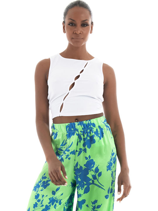 Hannah Stretch Γυναικείο Καλοκαιρινό Crop Top Αμάνικο Λευκό