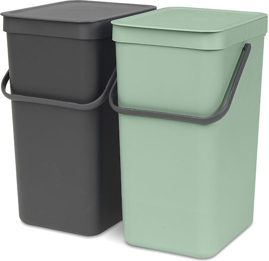 Brabantia Sort&Go Κάδος Απορριμμάτων Πλαστικός Dark Grey & Jade Green 16lt 2τμχ