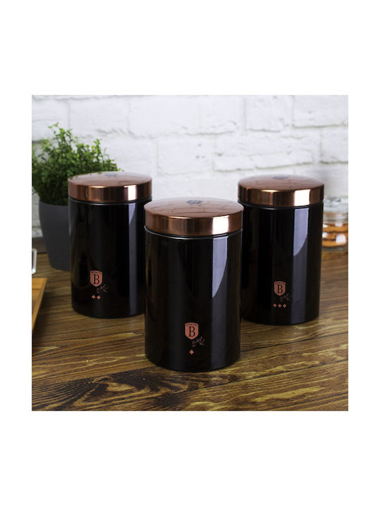 Berlinger Haus Black Rose Collection Σετ 3τμχ Βάζα για Ζάχαρη / Καφέ / Τσάι με Καπάκι Μεταλλικό Μαύρο