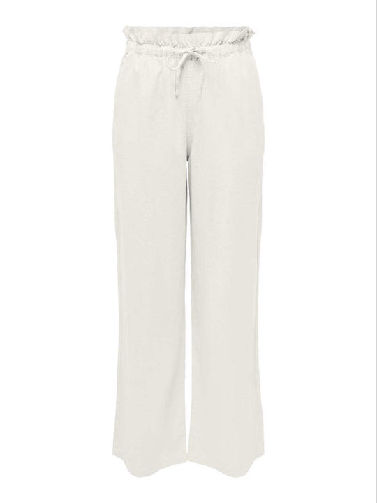 Damen Leinen Hose in Weiter Linie Ecru