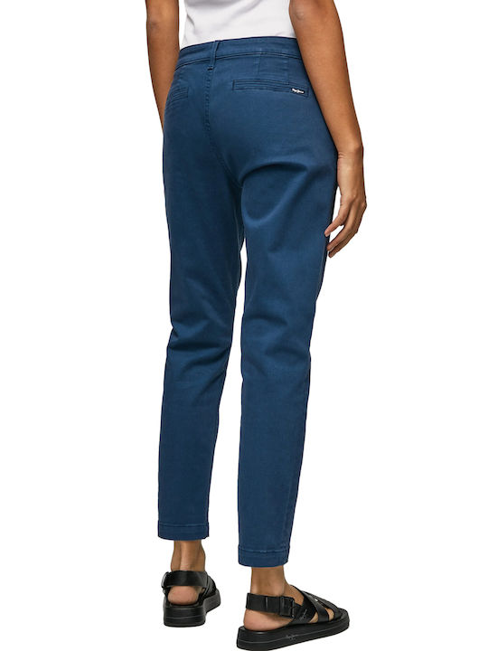 Pepe Jeans Maura Women's High-waisted Capri Chino Trousers in Slim Fit Navy Blue