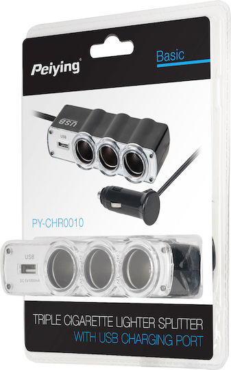 Peiying Car Charger 60W with Ports: 1xUSB 3xLighter