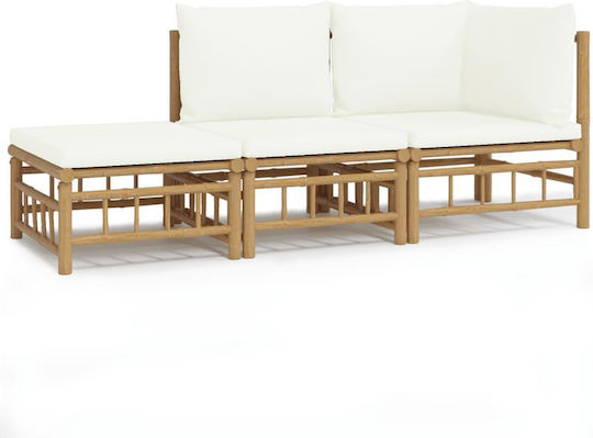 Garten- und Outdoor-Möbelsets Wohnzimmer 3 Stück Weiß Crem mit Kissen