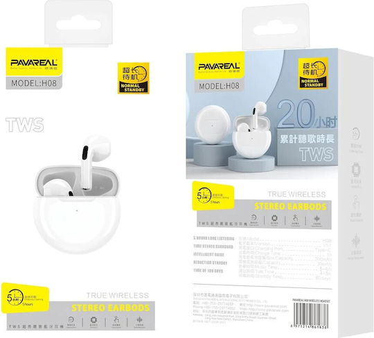 Pavareal PA-H08 In-ear Bluetooth Handsfree Ακουστικά με Θήκη Φόρτισης Λευκά