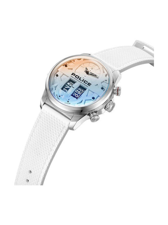 Police Rotorcrom Watch Chronograph Battery with White Leather Strap