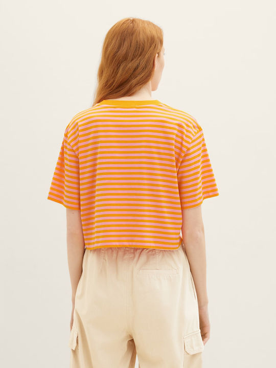 Tom Tailor Women's Summer Crop Top Short Sleeve Striped Orange