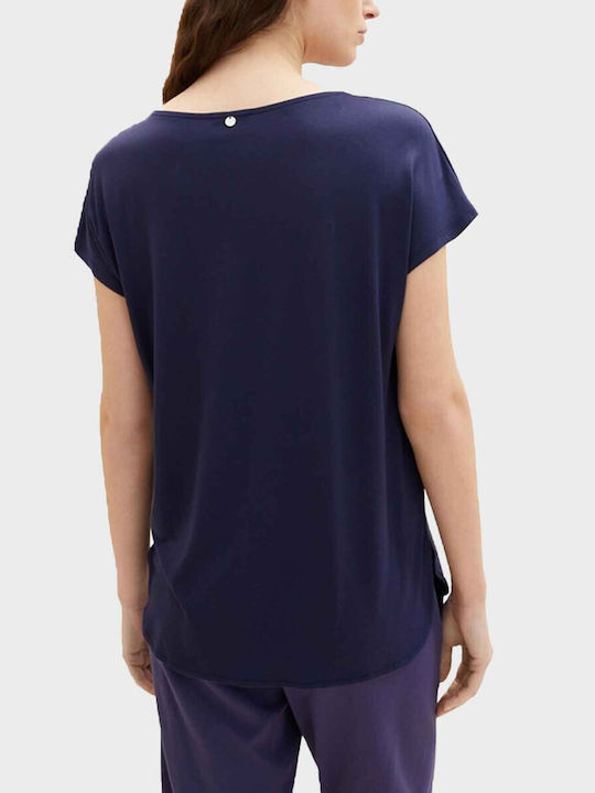 Tom Tailor Women's Blouse Short Sleeve with V Neckline Navy Blue
