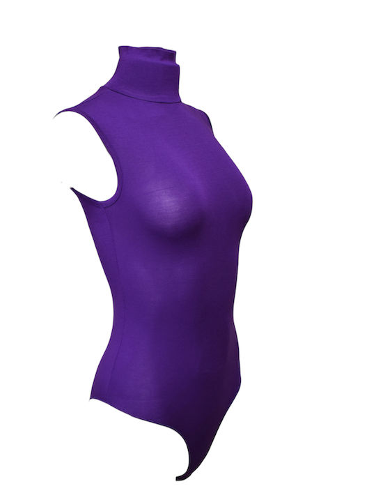 Sleeveless Turtleneck Bodysuit Purple