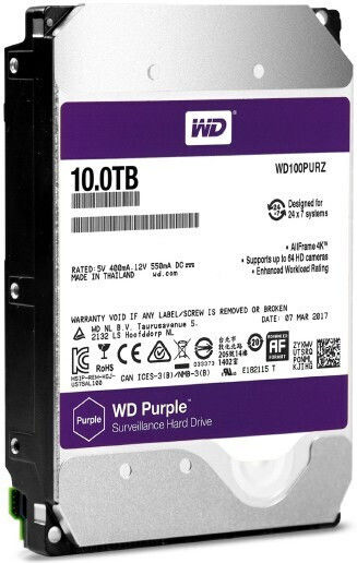 Western Digital PurpleRZ 10TB HDD Festplatte 3.5" SATA III 5400Umdrehungen pro Minute mit 256MB Cache für Blockflöte / NAS WD100PURZ