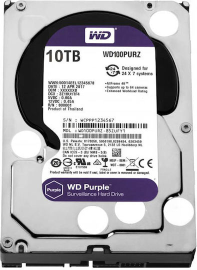 Western Digital PurpleRZ 10TB HDD Festplatte 3.5" SATA III 5400Umdrehungen pro Minute mit 256MB Cache für Blockflöte / NAS WD100PURZ