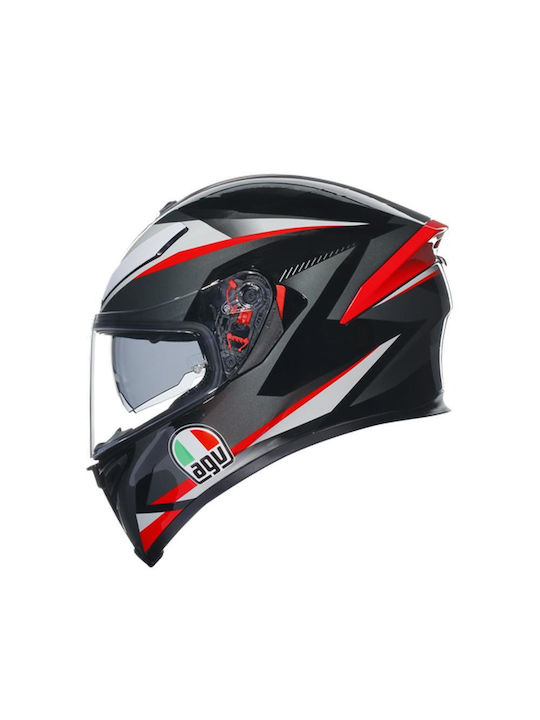 AGV K-5 S Max Plasma Black/Grey/Red Κράνος Μηχανής Full Face 1530gr με Pinlock και Sunvisor