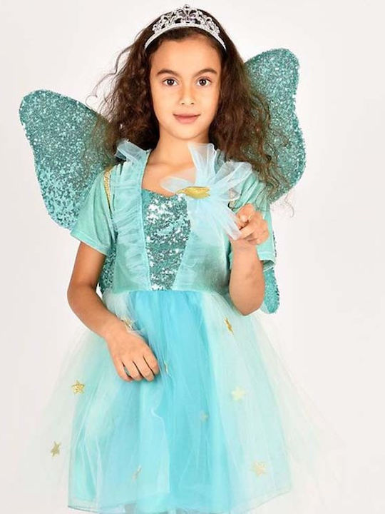 Den Goda Fen Children's fairy costume with turquoise wings - 2-9 Years