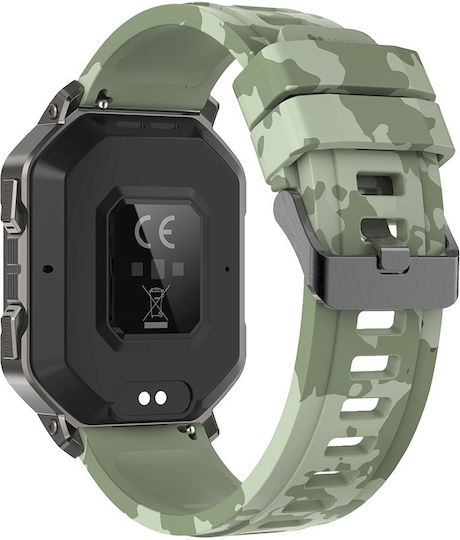 DAS.4 SG35 Smartwatch mit Pulsmesser (Black Case / Camo Green Silicone Strap)
