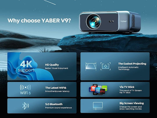 Yaber Yaber Pro V9 K-CCK02154 Proiector LCD Full HD LED cu Wi-Fi și Difuzoare Incorporate Gri