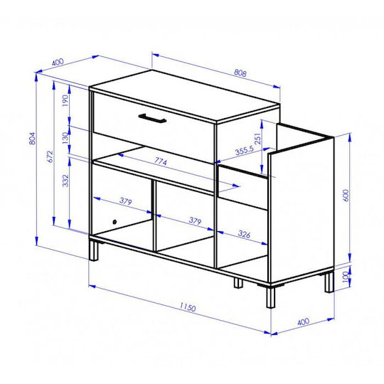 mit 1 Regalen Light Kronberg Oak / Black 115x80x40cm