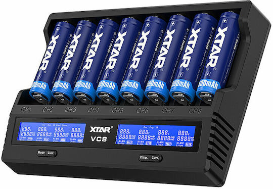 XTAR VC8 USB Зарядно 8 за батерии Li-ion/Ni-MH Размер AA/AAA/D/18650/16340/26650/14500 в Черен цвят