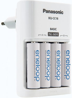 Panasonic Eneloop Basic BQ-CC51 Charger 4 Batteries Ni-MH Size AA/AAA in White color