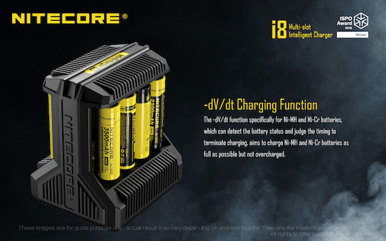 NiteCore i8 Charger 8 Batteries Ni-Cd/Ni-MH Size AA/AAA/D/18650/16340/26650/14500