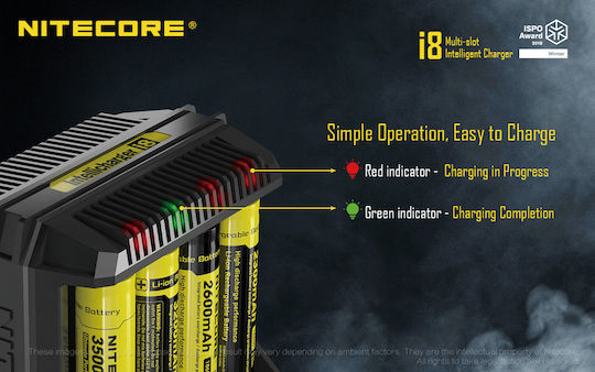 NiteCore i8 Charger 8 Batteries Ni-Cd/Ni-MH Size AA/AAA/D/18650/16340/26650/14500