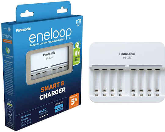 Panasonic Eneloop 8 Slots BQ-CC63 Charger 8 Batteries Ni-MH Size AA/AAA in White color