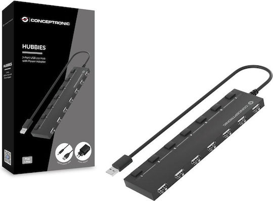 Conceptronic USB 2.0 Hub 7 Porturi cu conexiune USB-A și Alimentare Externă