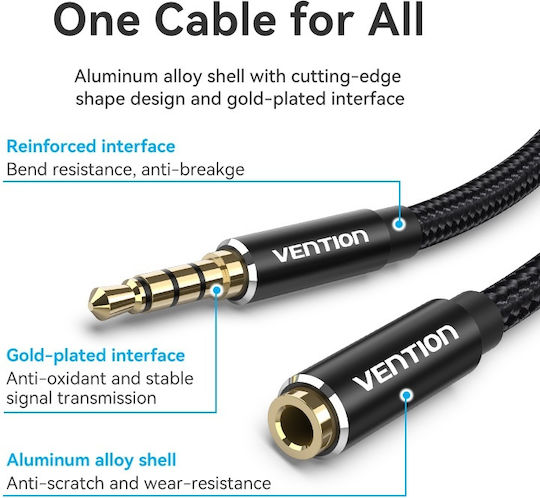 Vention TRRS 3.5mm male - 3.5mm female Cable Black 1.5m (BHCBG)