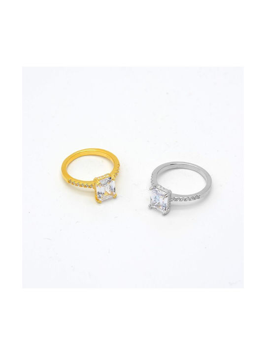 Gold plated sterling silver ring with cubic zirconia PS30806