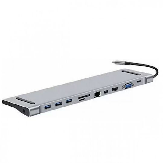 USB-C Docking Station with HDMI 4K PD Ethernet and Support for 2 Monitors Silver (KYL-6529589057-OEM)