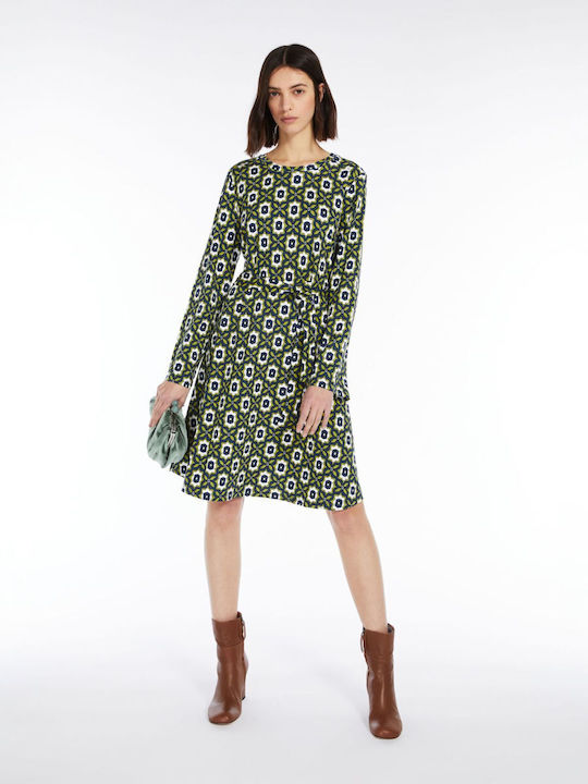 WEEKEND MAX MARA TACCO MIDI FLARED DRESS GREEN