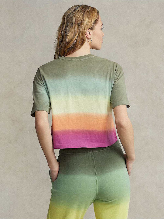 Ralph Lauren Damen Crop T-Shirt Gestreift Mehrfarbig