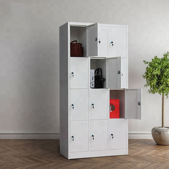 Spind Metallisch mit 12 Schränke Light Gray 90x40x185cm